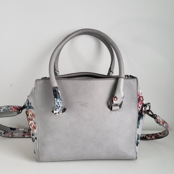 Céline Dion Floral Satchel Bag • Grey Leather • Crossbody/Top Handle - Picture 9 of 11